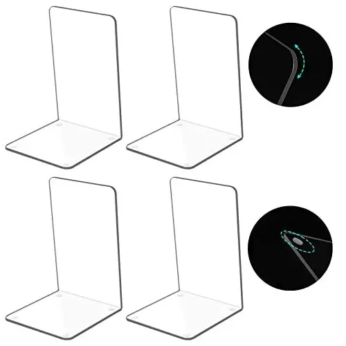 Produktbild: Kioneer Hisredsun Buchstützen aus Acryl, transparent, 2 Paar rutschfeste Buchstützen aus Kunststoff Buchstützen für Regale