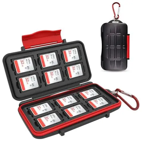 Produktbild: Kiorafoto 12 Slots SD Karten Aufbewahrung Box Professioneller wasserfester Anti-Schock für SD SDHC SDXC Speicherkartenhalter Aufbewahrungsbox Brieftasche, klein und tragbar