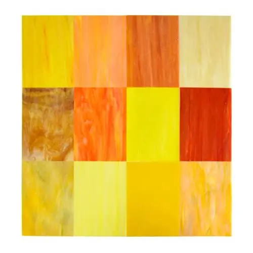 Produktbild: KIPHEPI 12 Blatt verschiedene Buntglas-Mosaikfliesen, 10,2 x 15,2 cm, Kathedralen-Mosaikfliesen, rot-gelbe Regenbogenstruktur (B)