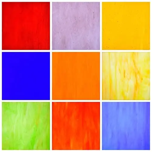 Produktbild: KIPHEPI 9 Blatt verschiedene Buntglasplatten, 15,2 x 15,2 cm, Kathedrale Kunstglas, Rosa, Blau, Rot, Grün, Weiß, Orange, Glas für Buntglas-Projekte (gemischt-4)