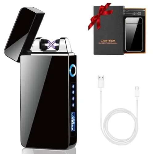 Produktbild: KIPIDA USB Elektronische Feuerzeug, Touchscreen LED Dual Lichtbogen ARC Feuerzeug mit Batterieanzeige Winddicht Plasma, für Männer Damen Geschenk