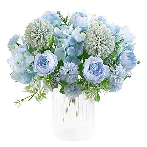 Produktbild: KIRIFLY Künstliche Blumen,Unechte Blumen Deko Künstlich Pfingstrose Gefälschte Seide Hortensien Dekoration Plastik Nelken Blumenarrangements Hochzeit Blumenstrauß Seidenblumen Tisch-Mittelstücke(Blau)