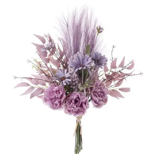 Produktbild: KIRIFLY Kunstblumen Künstliche Pflanzen Blumen Deko Seidenblumen Pfingstrose Blumenarrangements Kernstück Hochzeit Blumenstrauß(lila)