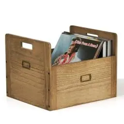 Produktbild: KIRIGEN Aufbewahrungsbox für Vinyl-Schallplatten Holzboxen Schallplattenboxen für bis zu 80 Schallplatten und LPs gelb-braun