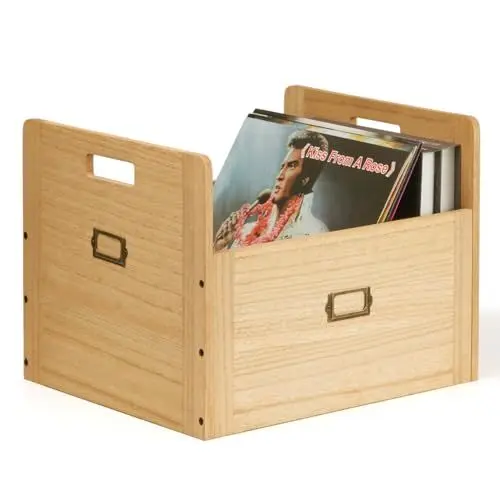Produktbild: KIRIGEN Aufbewahrungsbox für Vinyl-Schallplatten Holzboxen Schallplattenboxen für bis zu 80 Schallplatten und LPs natürliche Farbe