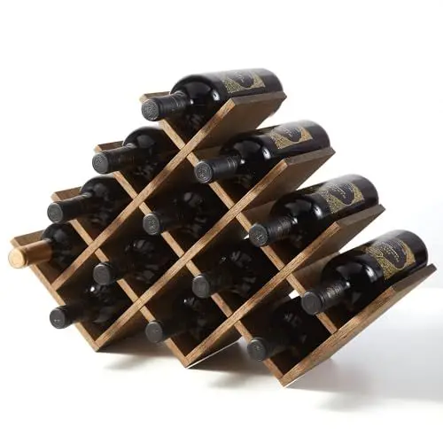 Produktbild: KIRIGEN hölzernes13-Flaschen-Weinregal, 4-stufiges Holz-Wein-Displayregal, Stand- und Theken-Weinaufbewahrungsregal, Flaschenhalter & Glasregal für Schrank.gelb-braun
