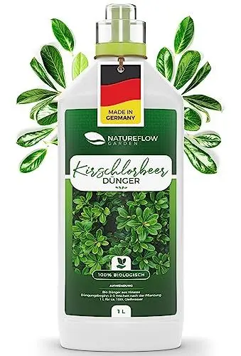 Produktbild: Kirschlorbeer Dünger Flüssig - Biologischer Spezial Kirschlorbeerdünger - 1 L Ökologischer Vinasse Kirschloorbeerdünger - Gesundes, Kräftiges Pflanzenwachstum - Bio-Anbau zulässig
