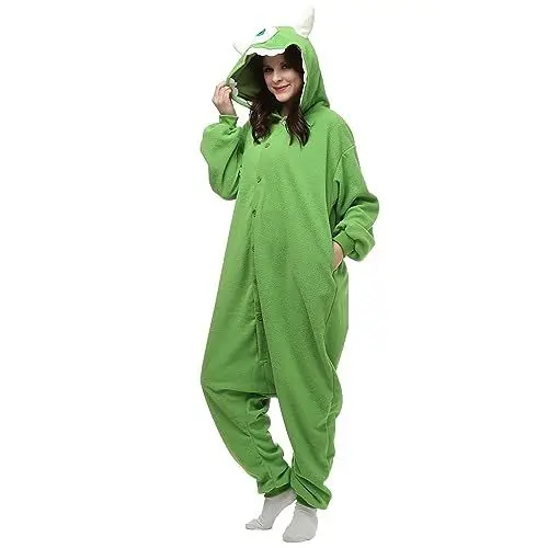 Produktbild: KIRUCOS Mike Wazowski Onesie Kostüm für Damen Herren Erwachsene Halloween Kostüme Weihnachten Party kuschelig Schlafanzug
