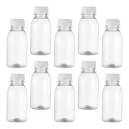 Produktbild: Kisangel 10 Stück Leere Kunststoff-Saftflaschen 100 Ml Milchbehälter Flasche Mit Kappen Mehrweg-Getränkebehälter Für Milchsaftgetränke