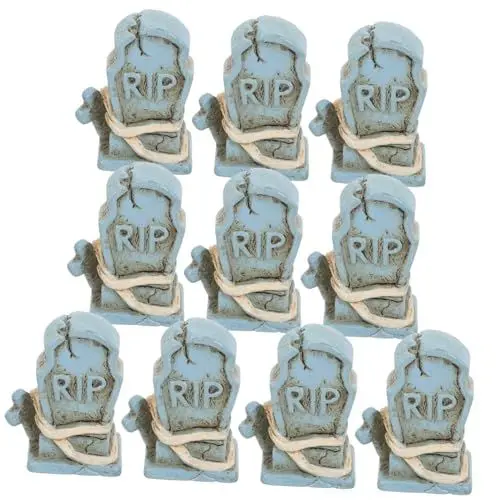 Produktbild: Kisangel 10stücke Miniatur Grabstein Deko Halloween Resin Garten Dekoration Für Gruselhaus Party Outdoor Einsatz Blaues Tombstone Für Feengarten Und Tischdeko