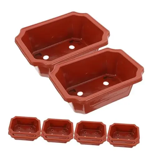 Produktbild: Kisangel 10stücke Rechteckige Bonsai-töpfe Aus Dickem Material Für Garten Und Haus Für Sukkulenten Mit Drainagelöchern Und Retro-rotem Design