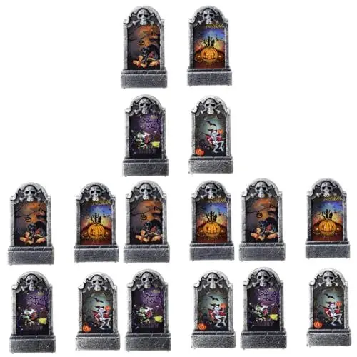 Produktbild: Kisangel 12 Stk Halloween-Grabsteinlichter Halloween grab Friedhof Dekorationen LED-Nachtlichtbirnen Halloween dekoartikel outdoor Halloween Dekoration Halloween-Desktop-Dekor Plastik