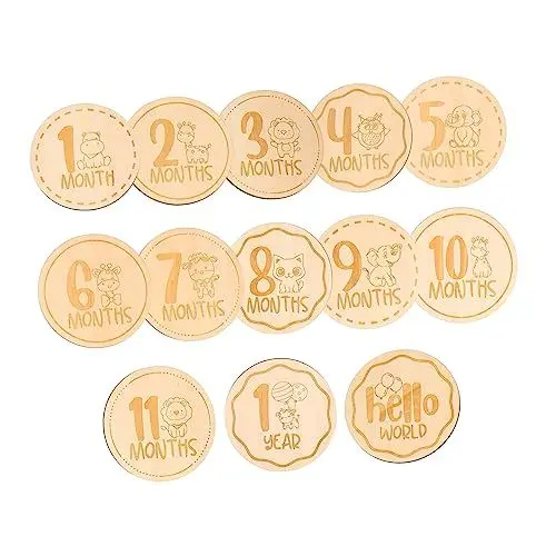 Produktbild: Kisangel 13 Stück Kilometerschild -Accessoire Neugeborenes Hallo Creme Monatliche Meilensteine ​​für Babys Wachstumsprotokoll -Foto -Republik monatlich Meilenstein Holz Khaki