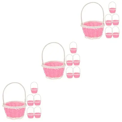Produktbild: Kisangel 18 STK Einkaufskorb Aus Kunststoff Rattan Mini-plastikkörbe Ostereimer Gartenkorb Aus Weide Osterkörbchen Mit Süßigkeiten Geflochtener Korb Mit Griffen Weben Kunststoff-Rattan Kind