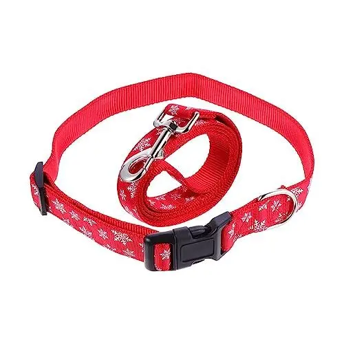 Produktbild: Kisangel 1 Satz Schneeflocke Leine Hundehalsbänder Für Mittelgroße Hunde Hundehalsband Hundepflege Hund Licht Halsband Mit Passender Leine Weihnachten Und Halsbandhund Haustier Züchten Rot