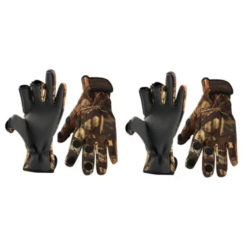 Produktbild: Kisangel 2 Paar Thermohandschuhe Herren Robuste Neopren 3-Finger Camouflage Angelhandschuhe Nicht Winddicht Für Radfahren Autofahren Camping Größe L