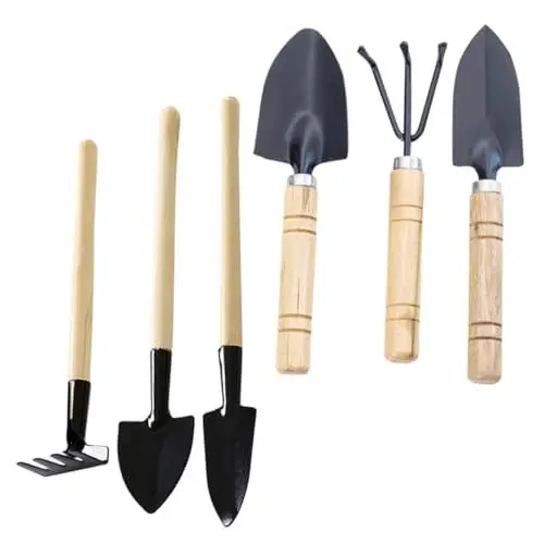 Produktbild: Kisangel 2 Sätze Gartengeräte gartenwerkzeuge gartenpflanzen Handgabel Erdschaufel mit Holzgriff Bausätze Bonsai-Kit Gartenbausatz Grabschaufel Mini Rechen Werkzeugkasten Spatel