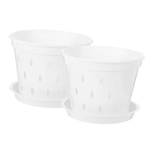 Produktbild: Kisangel Set mit 2 Sukkulenten-töpfen Drainageschale Weißer Kunststoff Orchideentöpfe für Dekoration