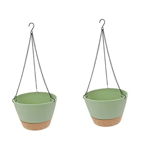 Produktbild: Kisangel 2stücke Hängender Pflanzcontainer Für Balkon Und Garten Moderner Blumentopf Mit Drainagelöchern Für Zimmerpflanzen Und Blumen Langlebig Und Stilvoll Grün