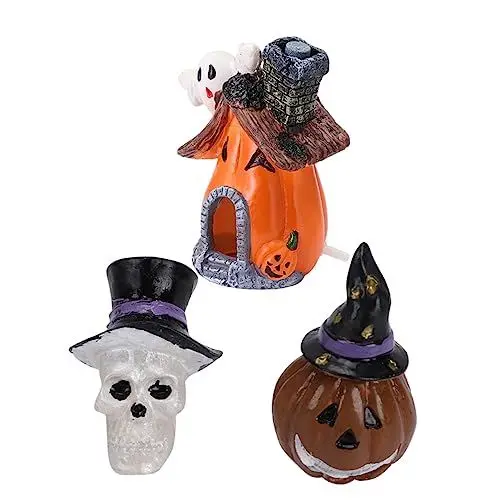 Produktbild: Kisangel 3stücke Teiliges Halloween Kürbis Aquarium Ornament Dekorative Harzfiguren Für Fischbehälter Kürbishaus Skelett Magischer Kürbiskopf Für Festliche Aquariengestaltung