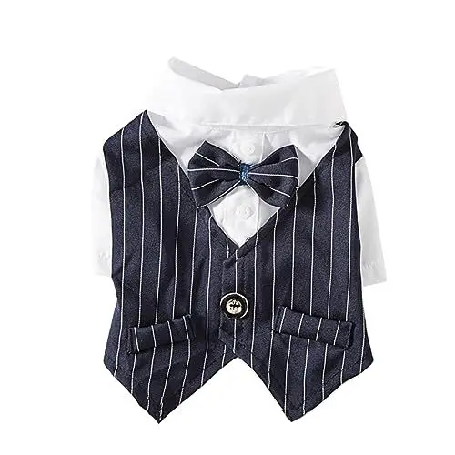 Produktbild: Kisangel 3-teiliges Marineblaues Kleid Für Haustier Hund Katze Kleidung Kleid Party Hund Haustier Anzug Elegante Spitze Bequem - Langlebig Hochzeit Karneval Geburtstag Foto