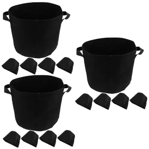 Produktbild: Kisangel 3 Sätze Gartentaschen Kartoffelanbau Pflanzentasche Gemüsezucht Kartoffelpflanzung Pflanzbeutel Aus Stoff Pflanzgefäße Aus Stoff Für Pflanzen Stofftöpfe Vlies Black 5 Stück * 3