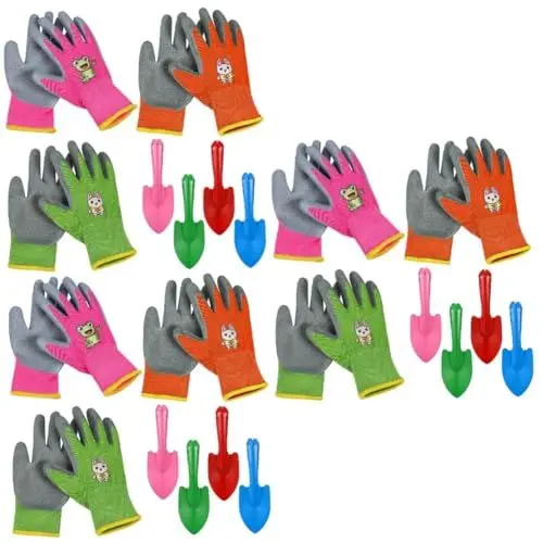Produktbild: Kisangel 3 Sets Kinderwerkzeug Kelle Campinghandschuhe Pflanzschaufeln Eisengarten Handschaufeln Gartenerde Grabwerkzeug Mini Schaufeln Gartenhandschuhe Emulsion