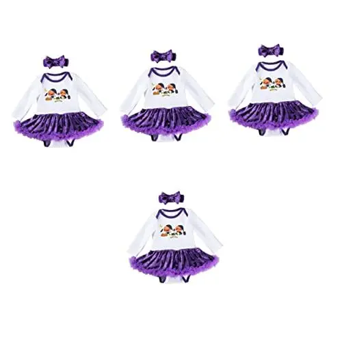 Produktbild: Kisangel 4 Sätze Langärmliges Stramplerkleid Halloweenkostüm Kleidung Baby-halloween-kostüme Baby-outfits Baby-halloween-outfit Overall Für Mädchen Baumwolle Neugeboren Rock Kürbis