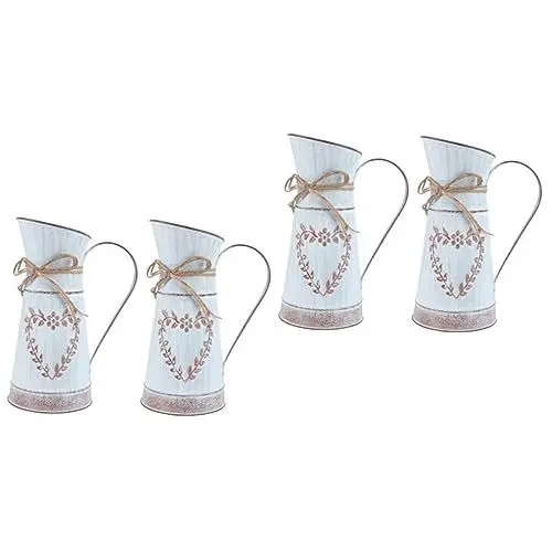 Produktbild: Kisangel 4 Stück Herzförmiges Blumenarrangement Vase verzinkte Milchkanne Pflanzgefäß aus Eisen Wasserkrug Wohnkultur trockener Blumenkübel Blumenpflanzer Metall Pflanzkübel Strauß
