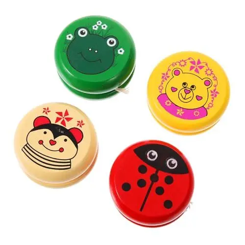 Produktbild: Kisangel 4 Stück Holz Yoyos Cartoon Yoyo für Jungen und Pädagogisches zur Farberkennung und Stärkung der Handgelenke für Anfänger und Zufällige Farbe