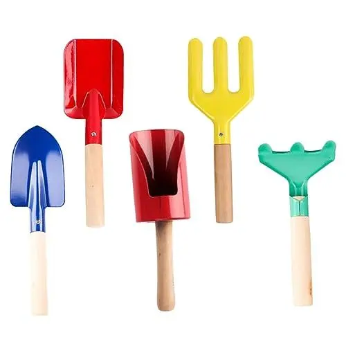 Produktbild: Kisangel 5St Gartenwerkzeug-Set Arbeitsschaufeln Pflanzgabel Kinderkoffer Kinderanzug Gartengeräte für Kinder gartenbepflanzung liefert Mini Blumenschaufel Zubehör Rechen einstellen Holz