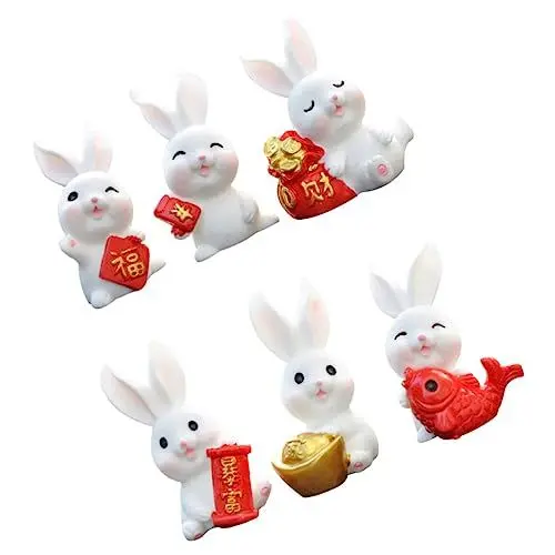 Produktbild: Kisangel 6St Mini-Kaninchen-Ornament Miniatur-Häschenfiguren Mini-Nutztiere Miniaturstatuen für den Tisch Kinder dekor gartendeko Bunny Dekoration Figuren für Kinder Bauernhof Spielset Harz