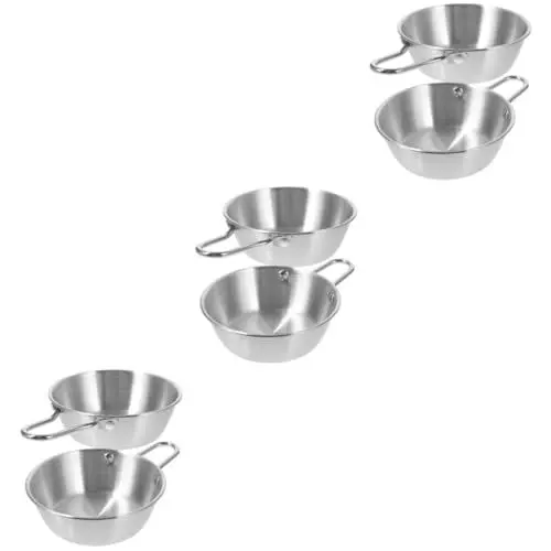Produktbild: Kisangel 6 Stk Campingschüssel Koreanische Schalen Mit Griffen Wasserschale Runde Gewürzschalen Jahrgang Weinbecher Lagerschüssel Makgeolli-schüssel Tauchen Rostfreier Stahl Edelstahl 304