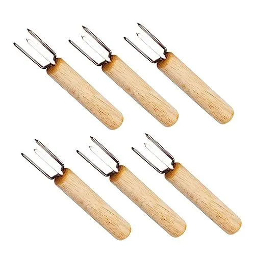 Produktbild: Kisangel Grillwerkzeug-set Grillspießgabeln 304 Edelstahl Mais-grillgabeln Holzgriff Leicht Zu Reinigen