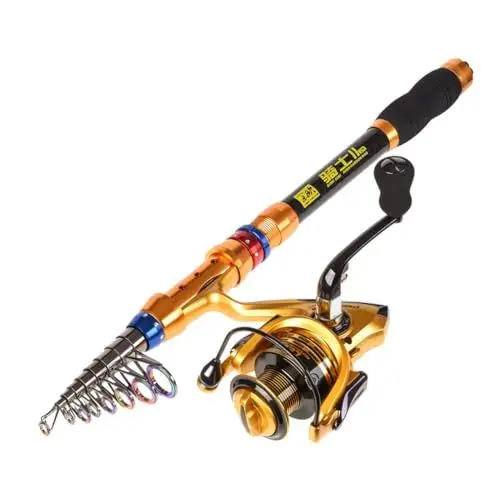 Produktbild: Kisangel Ergonomischer Griff Kohlefaser Angelrute Set Teleskop Angelrute Rollentasche Sea Fishing Tackle