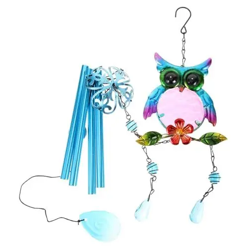 Produktbild: Kisangel Eule Windspiele Autoanhänger Wanddekoration Metallwindspiel Dekorative Windspiele Wohnkultur Eule gemaltes Handwerk Eule Metall Windspiel Pfeife draussen Kunsthandwerk
