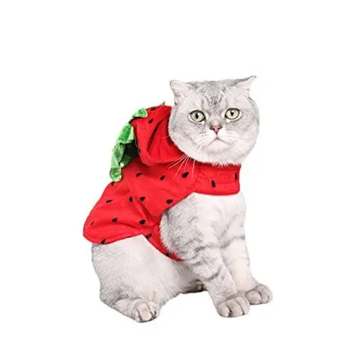 Produktbild: Kisangel Kapuzenpullover für Haustiere mit Erdbeermuster Halloween-kostüm für Hunde Verstellbarer Haustiermantel für Hunde und Katzen Fleece-Kapuzenpullover Bequeme Haustierkleidung