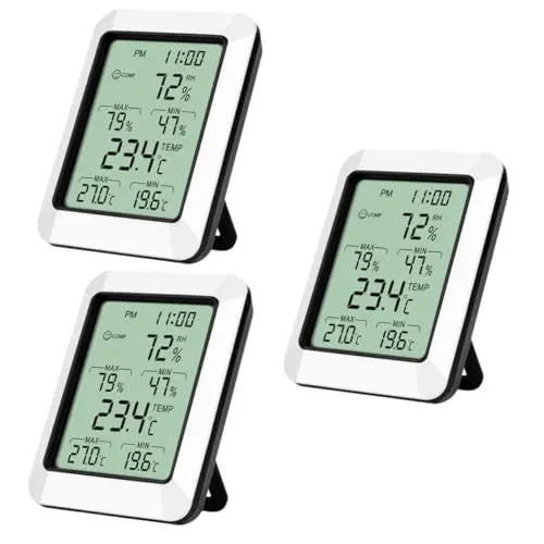 Produktbild: Kisangel 3stücke Digitales Thermometer Hygrometer Für Raumfeuchtigkeit Kompakte Wetterstation Zur Innenraummessung Für Schlafzimmer Wohnzimmer Büro Großes Display Ohne Batterie