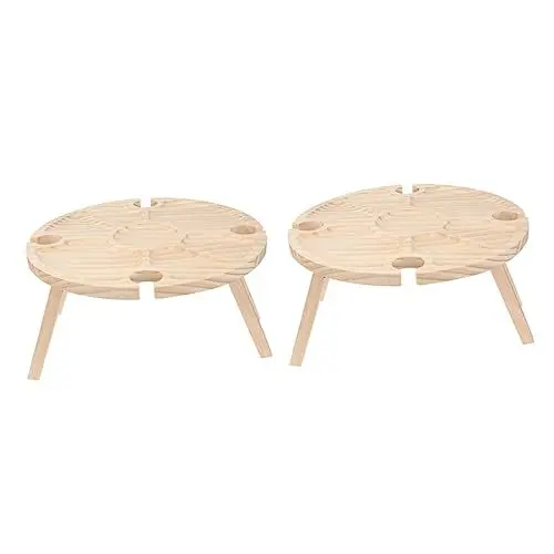 Produktbild: Kisangel Klapptablett 2 STK Esstisch aus Holz Käse Wein Essenstisch Weintisch aus Holz Gläser Holztisch für draußen Klappbarer Weintisch draussen Picknicktisch Essen und Trinken hölzern