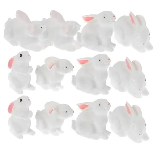 Produktbild: Kisangel Mini-Hasenfiguren 12 Stück Miniatur-Hasenfiguren Aus Harz Osterhasenfiguren Für Den Feengarten Osterkuchenaufsätze Ostereierfüller Partyzubehör