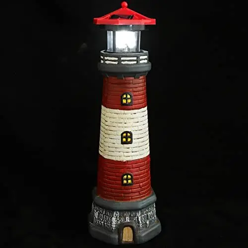 Produktbild: Kisangel Solarbetriebener Leuchtturm – Leuchtturm-Gartenstatue Leuchtturm-Figuren Aus Kunstharz Mit Solarlicht Leuchtturm-Dekoration Für Zuhause Schreibtisch Terrasse Hof Garten Rasen