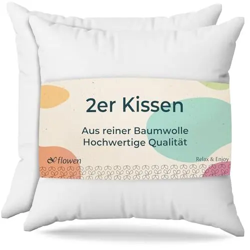 Produktbild: Flowen Kissen 40x40 Kopfkissen 2er Set für Sofa und Bett Innenkissen Hypoallergene Anti-Milben Kissenfüllung mit Weicher Gesteppter Kissenbezug Abnehmbarem und Waschbaren für Haus/Hotel