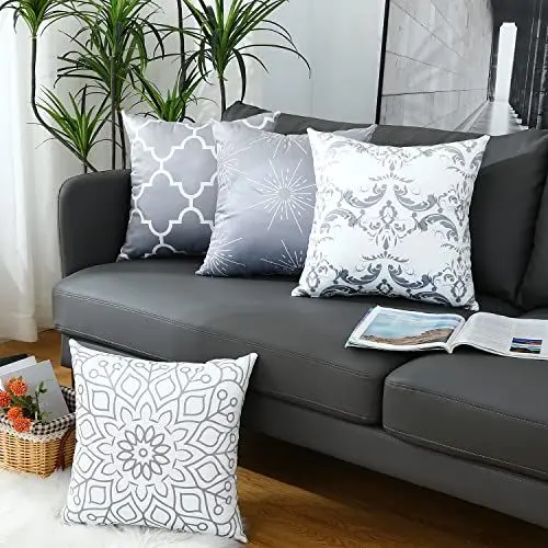 Produktbild: Kissenbezüge 40 x 40 cm 4er-Set Graues Quadrat Dekokissenbezug für Außenterrasse, Garten, Blench, Wohnzimmer, Sofa, Bauernhausdekor (Neues Grau, 45x45 cm)