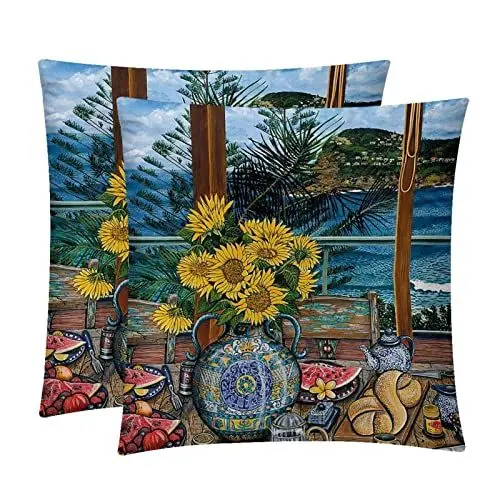 Produktbild: Kissenbezüge,Couch-Kissenbezüge,Sonnenblumenhaus, Zimmer, Strand,dekorative Kissenbezüge,Sofa-Kissenbezüge