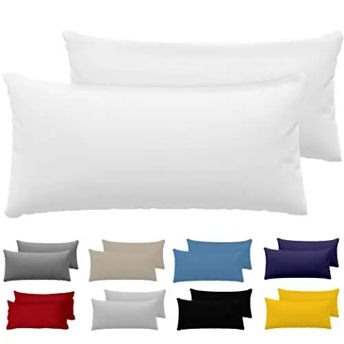 Produktbild: Kissenbezug 40 x 80 (Set mit 2) - 100% Jersey Baumwolle 150 g/qm Kissenbezüge -Weiß - Für Kissen 40 x 80 cm - Kissenhülle - Kissenbezug - Resistent und Hypoallergen - Dreamzie