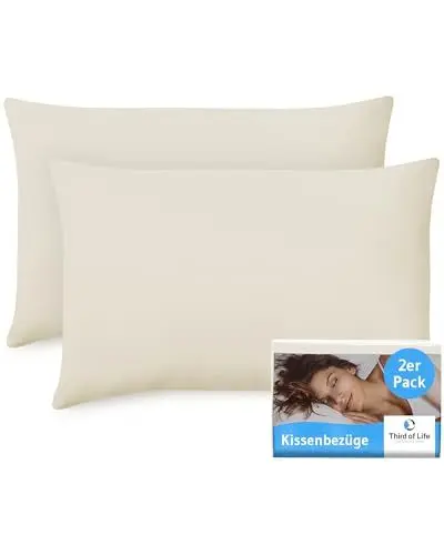 Produktbild: Kissenbezug 40x60 Elfenbein-weiß, 2-er Set Kissenbezüge, Premium Mako-Baumwolle, Kopfkissen-Bezug für 40x60cm Kissen, Kissenhüllen für Seitenschläferkissen/Kinder-Kissen, Oeko-TEX Zertifiziert