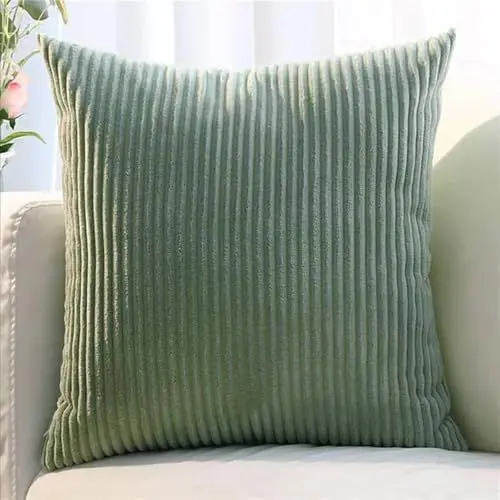 Produktbild: Kissenbezug Kordsamt 2er Set, Gestreift Kissenbezug Verzieren Kissen, Kissenbezug Sofakissen Bezug Zierkissen Couchkissen Kissenhülle für Sofa, Schlafzimmer, Wohnzimmer, Balkon(Light green,80 x 80 cm