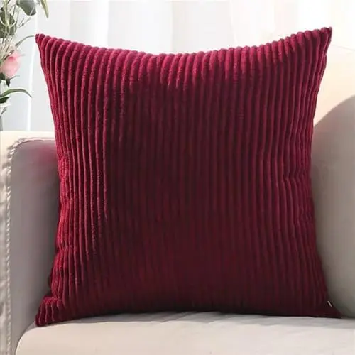 Produktbild: Kissenbezug Kordsamt 2er Set, Gestreift Kissenbezug Verzieren Kissen, Kissenbezug Sofakissen Bezug Zierkissen Couchkissen Kissenhülle für Sofa, Schlafzimmer, Wohnzimmer, Balkon(Wine red,45 x 45 cm (2p