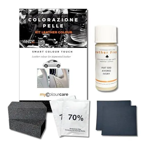 Produktbild: Kit Lederfarbe Elfenbeinweiss kompatibel mit Fiat 500 Lenkrad in Leder Farbe Ivory Weiss Beige Alternative zur Lenkradhülle