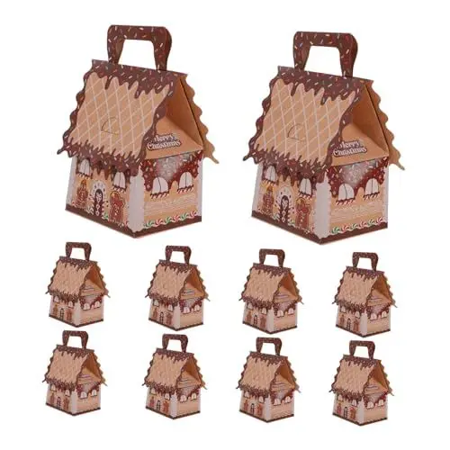 Produktbild: KITANDOVE 10 Stück Lebkuchenhaus-süßigkeiten-boxen Mit Griff Weihnachts-party Weihnachtsdekorationsboxen Keksboxen Für Festtagsleckereien